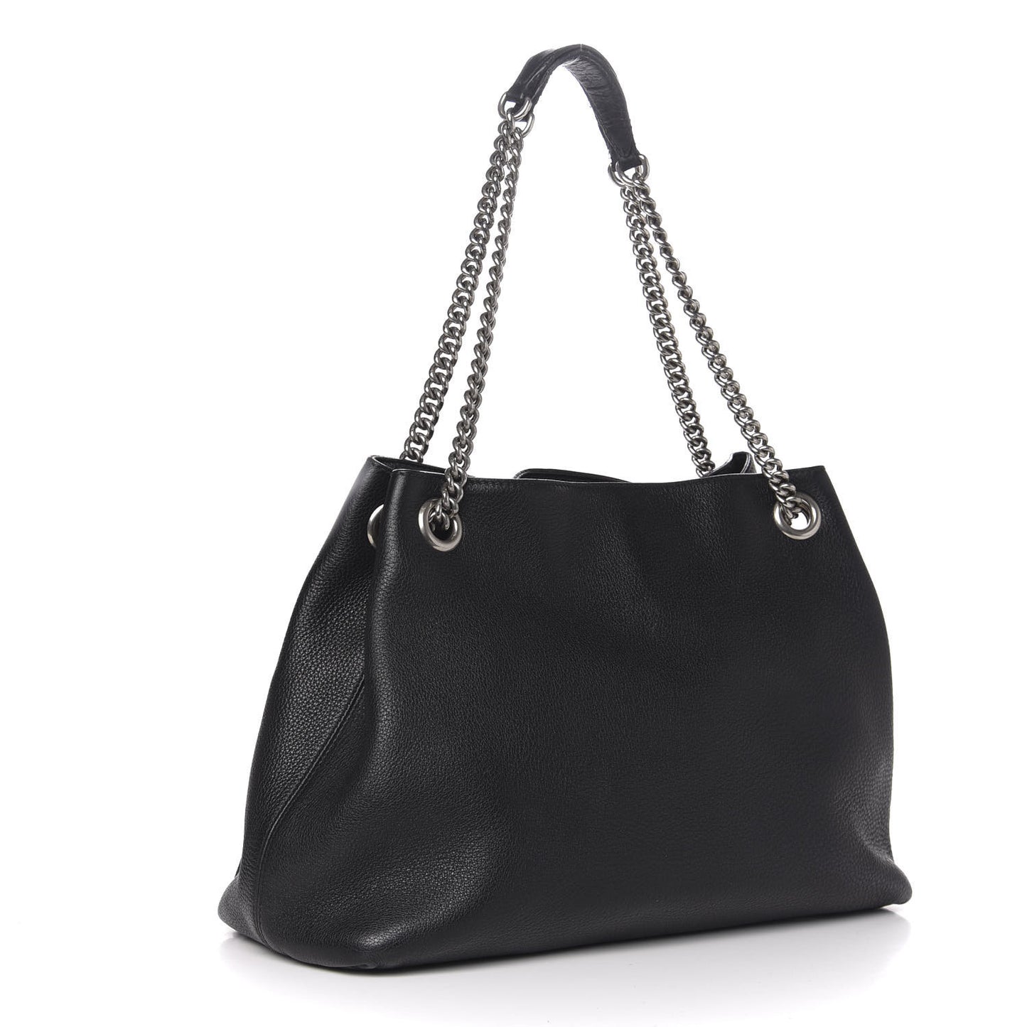 Pebbled Calfskin Studded Medium Soho Chain Shoulder Bag Black