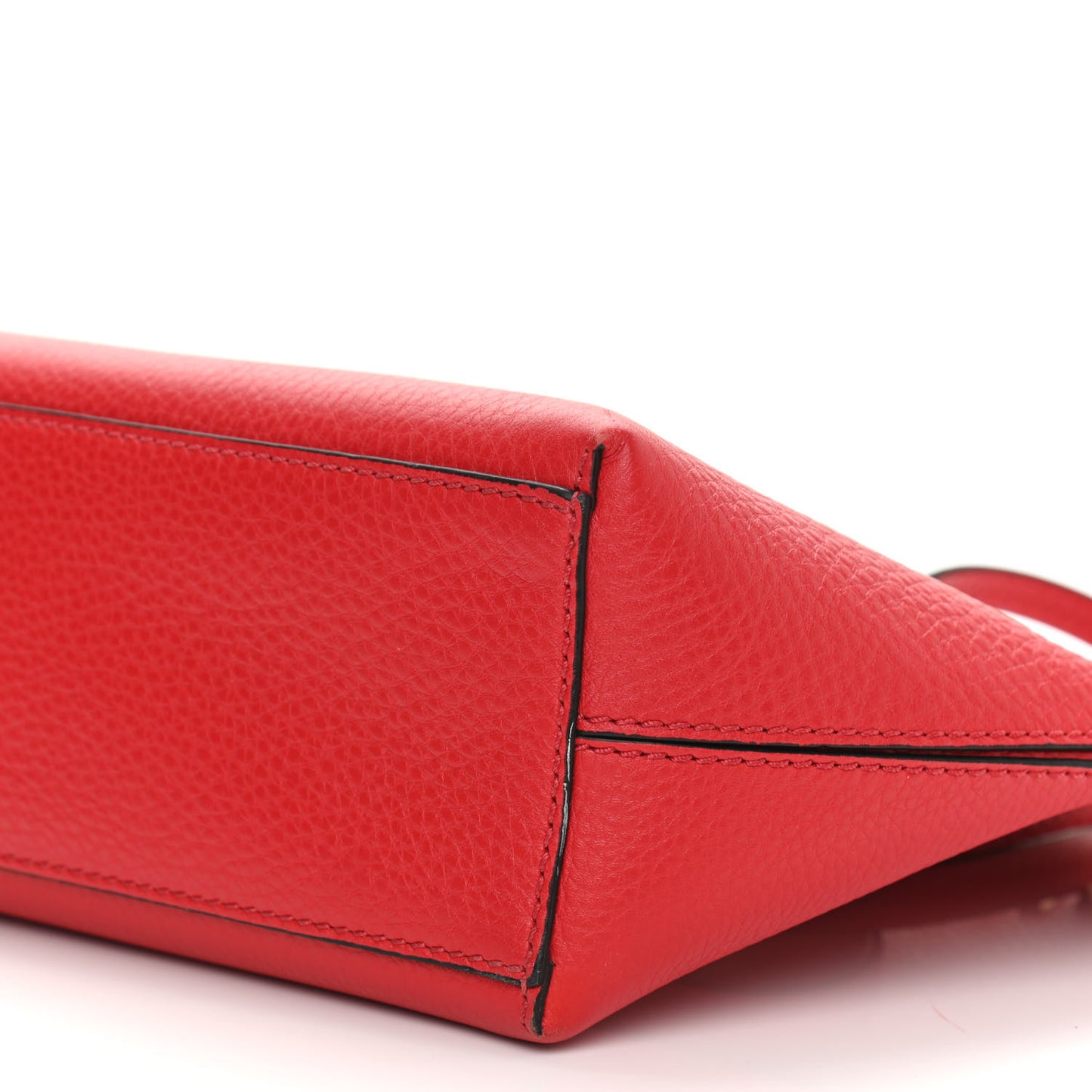 Grained Calfskin Small Rockstud Shoulder Tote Rouge Pur