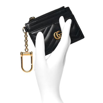 Gucci Calfskin Matelasse Chevron GG Marmont Key Case Card Holder Black 2 of 7