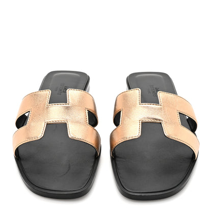 Hermes Metallic Nappa Oran Sandals 36 Champagne 3 of 9