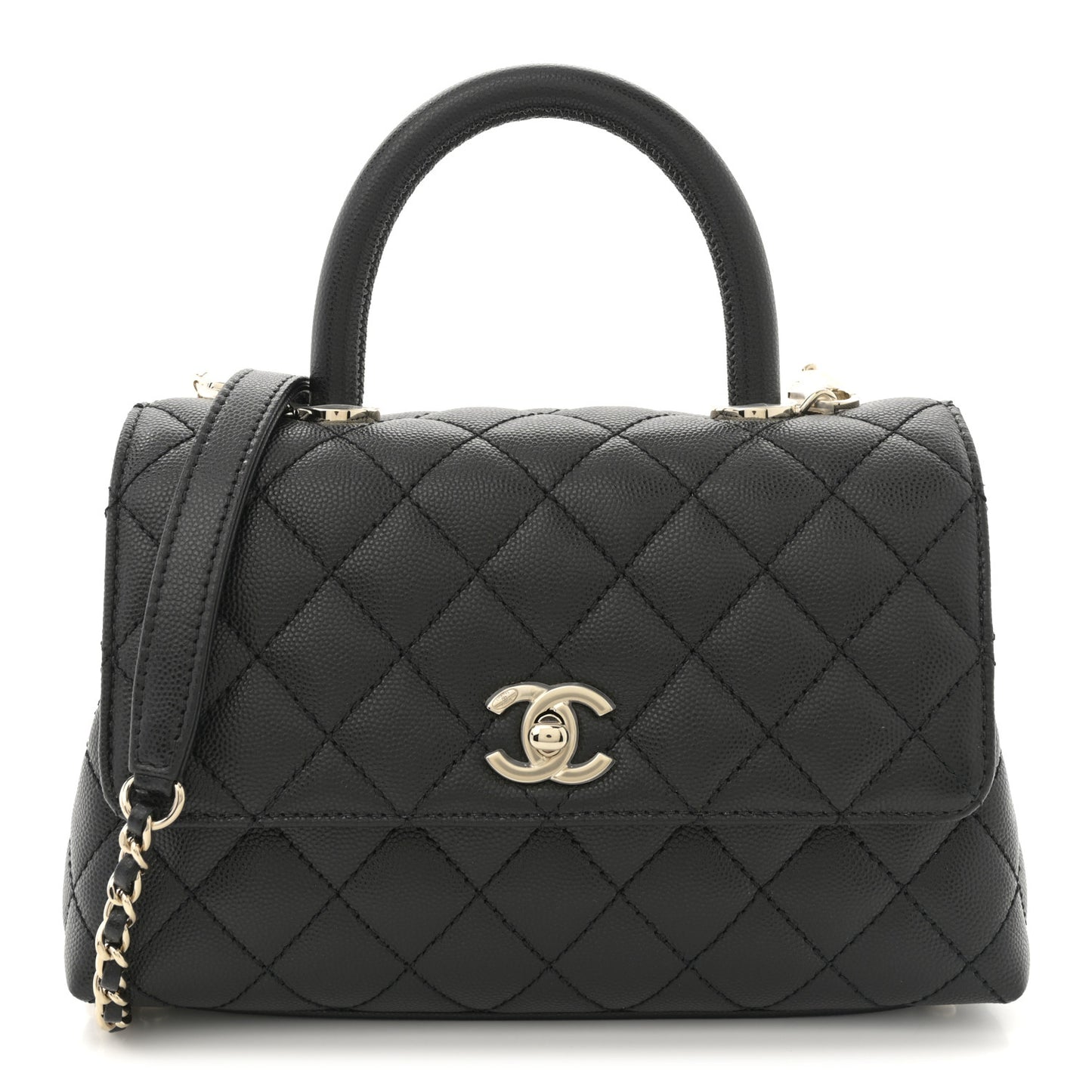 Caviar Quilted Mini Coco Handle Flap Black