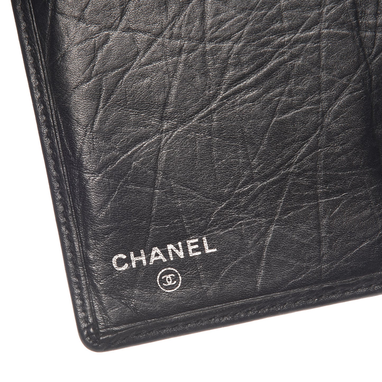 Aged Calfskin Quilted Cambon Yen Wallet Black