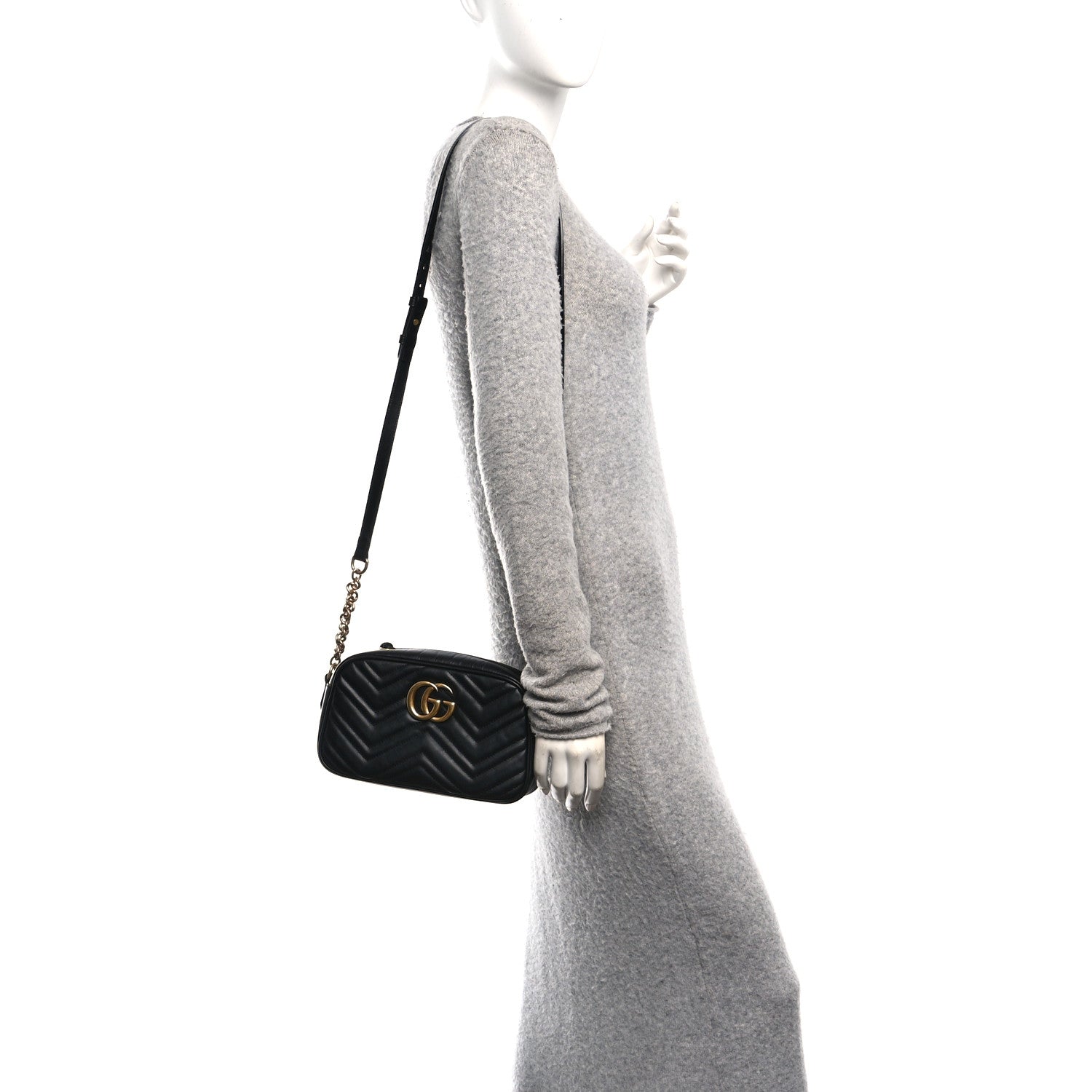 Gucci Calfskin Matelasse Small GG Marmont Chain Shoulder Bag Black 2 of 10
