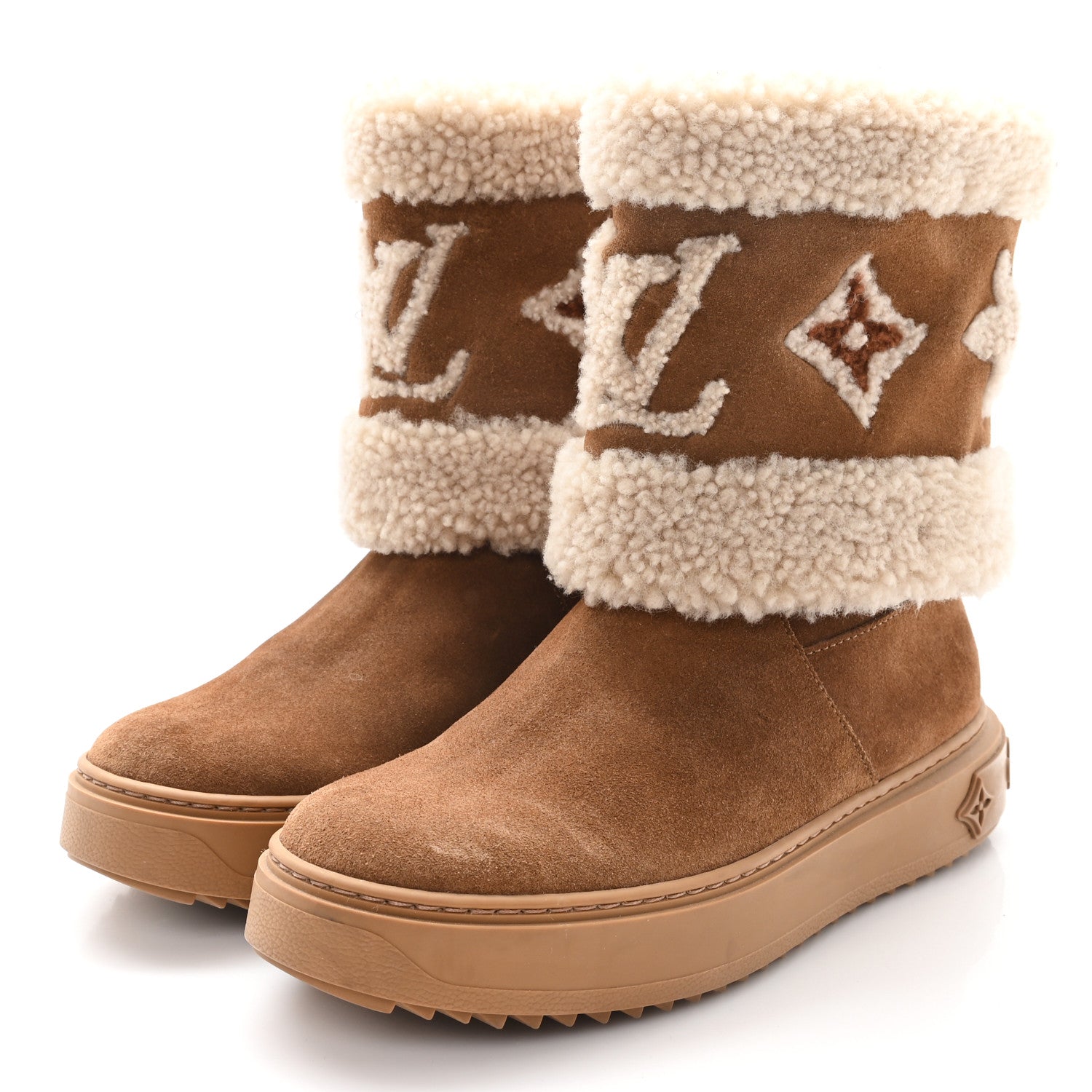 Louis Vuitton Suede Calfskin Shearling Snowdrop Flat Ankle Boot 36.5 Cognac 4 of 10