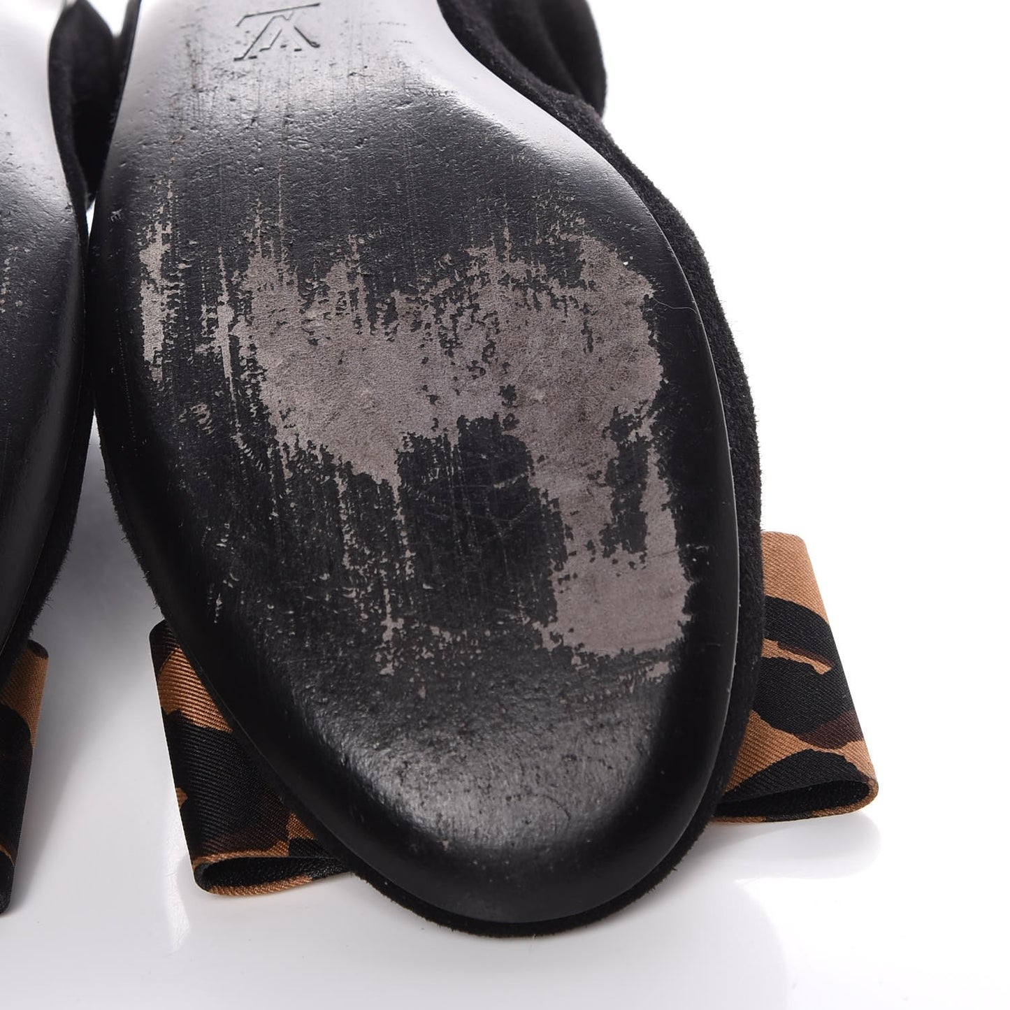 Suede Satin Leopard Mimi Bow Ballerina Flats 38.5 Black
