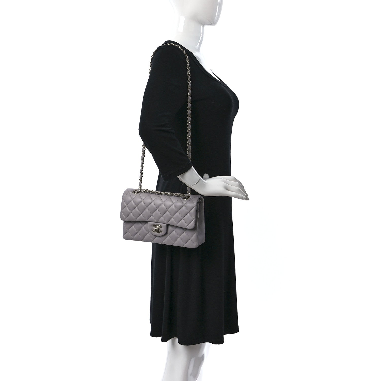 Chanel Lambskin Quilted Small Double Flap Light Grey 2 of 10