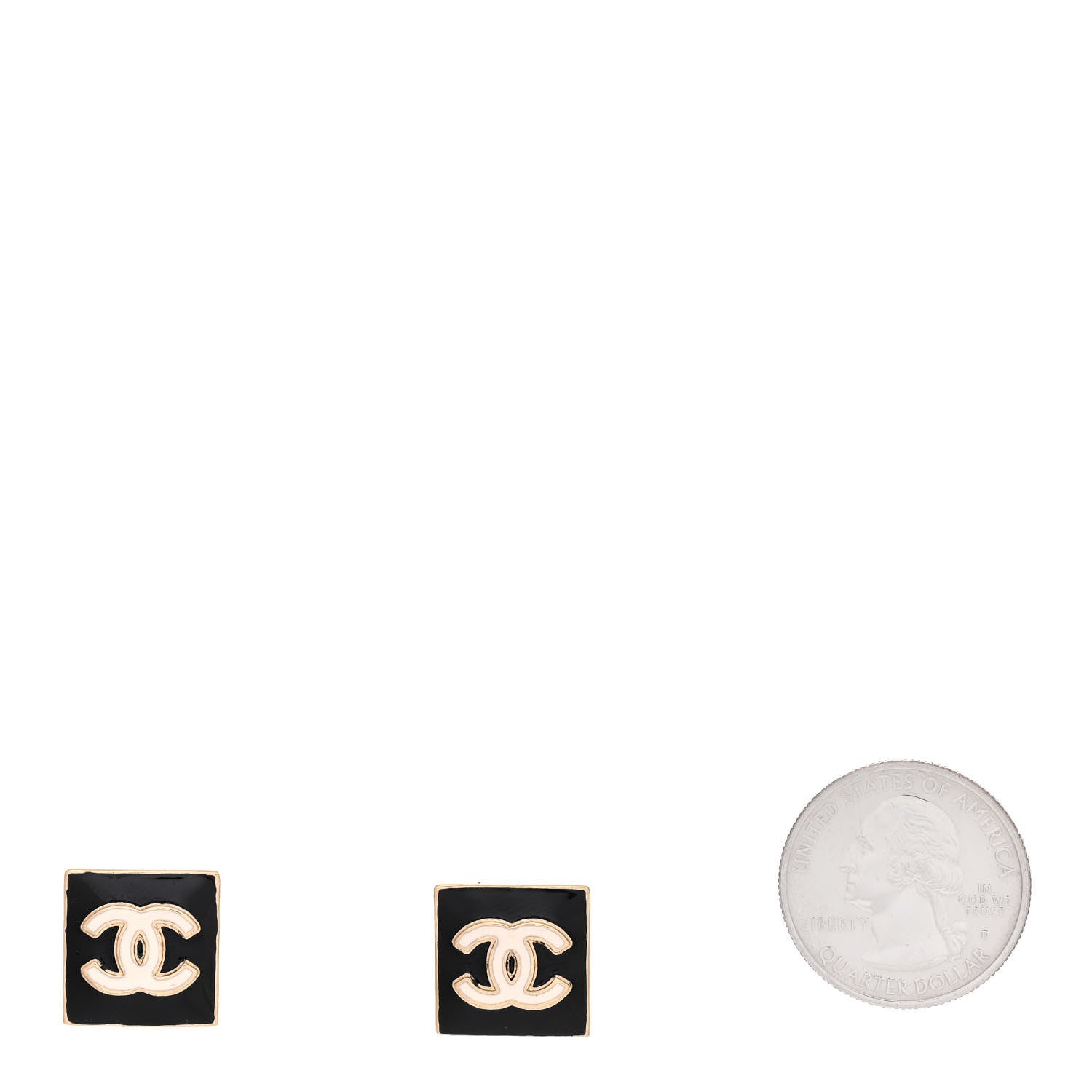 Chanel Metal Enamel CC Square Earrings Gold Black White 2 of 5