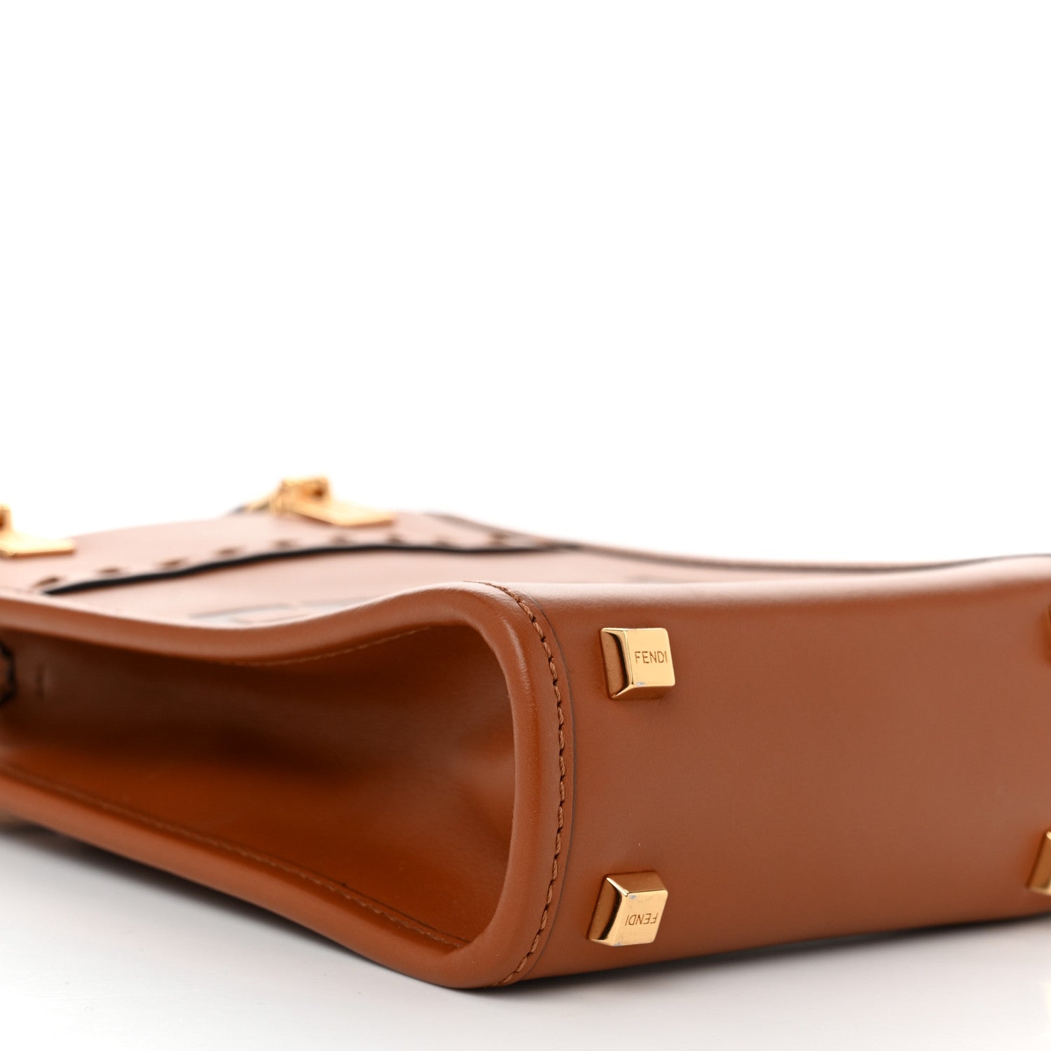 Fendi Vitello King Plexiglass Logo Embossed Mini Fendi Sunshine Shopper Tote Cuoio 9 of 11