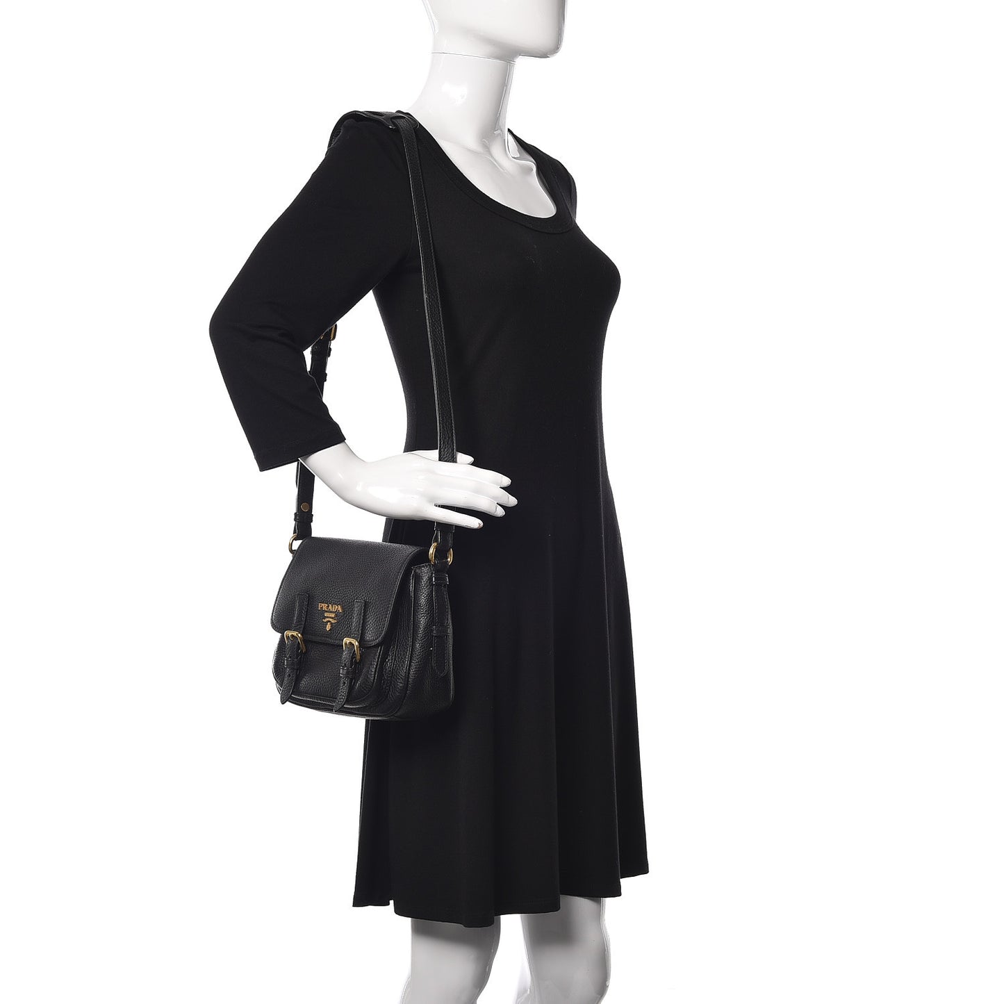 Vitello Daino Double Buckle Messenger Bag Black