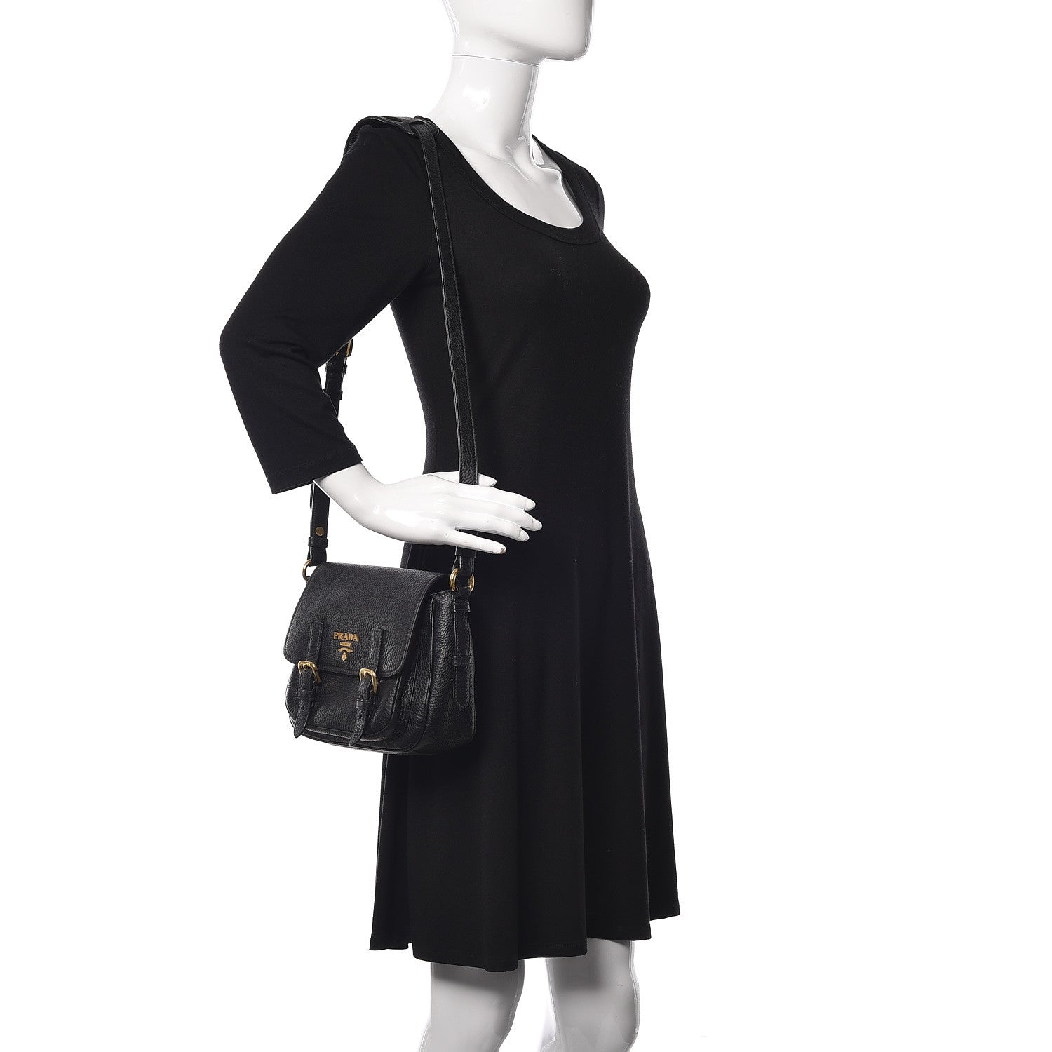 Prada Vitello Daino Double Buckle Messenger Bag Black 2 of 11