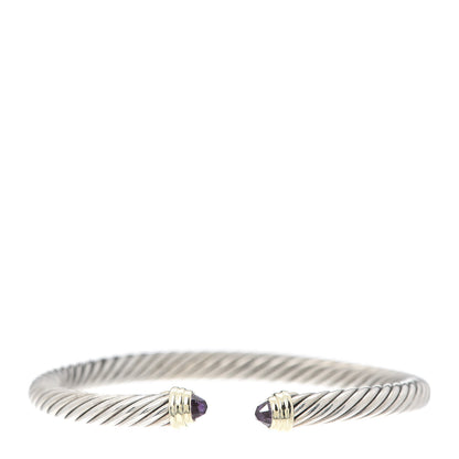 David Yurman Sterling Silver 14K Yellow Gold Amethyst 5mm Cable Classics Petite Color Bracelet 1 of 5