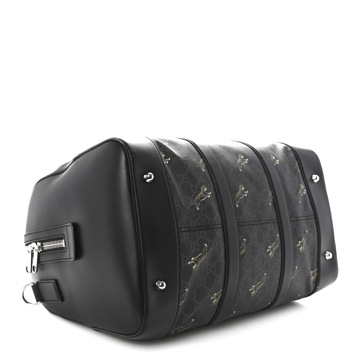 GG Supreme Monogram Calfskin Web Tigers Medium Carry On Duffle Bag Black Multicolor