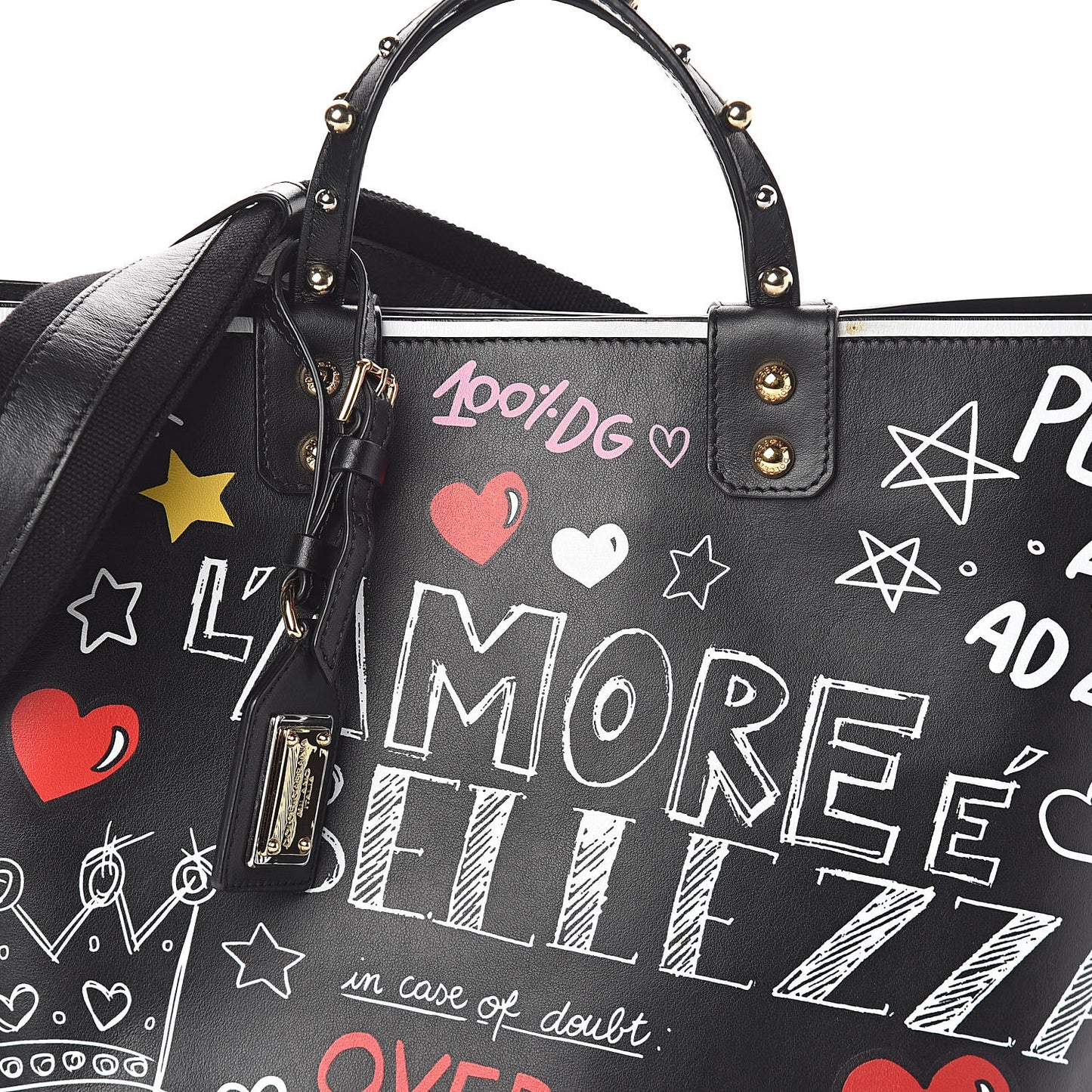 Calfskin Graffiti Printed Beatrice Tote Black