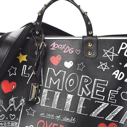 Dolce & Gabbana Calfskin Graffiti Printed Beatrice Tote Black 7 of 9