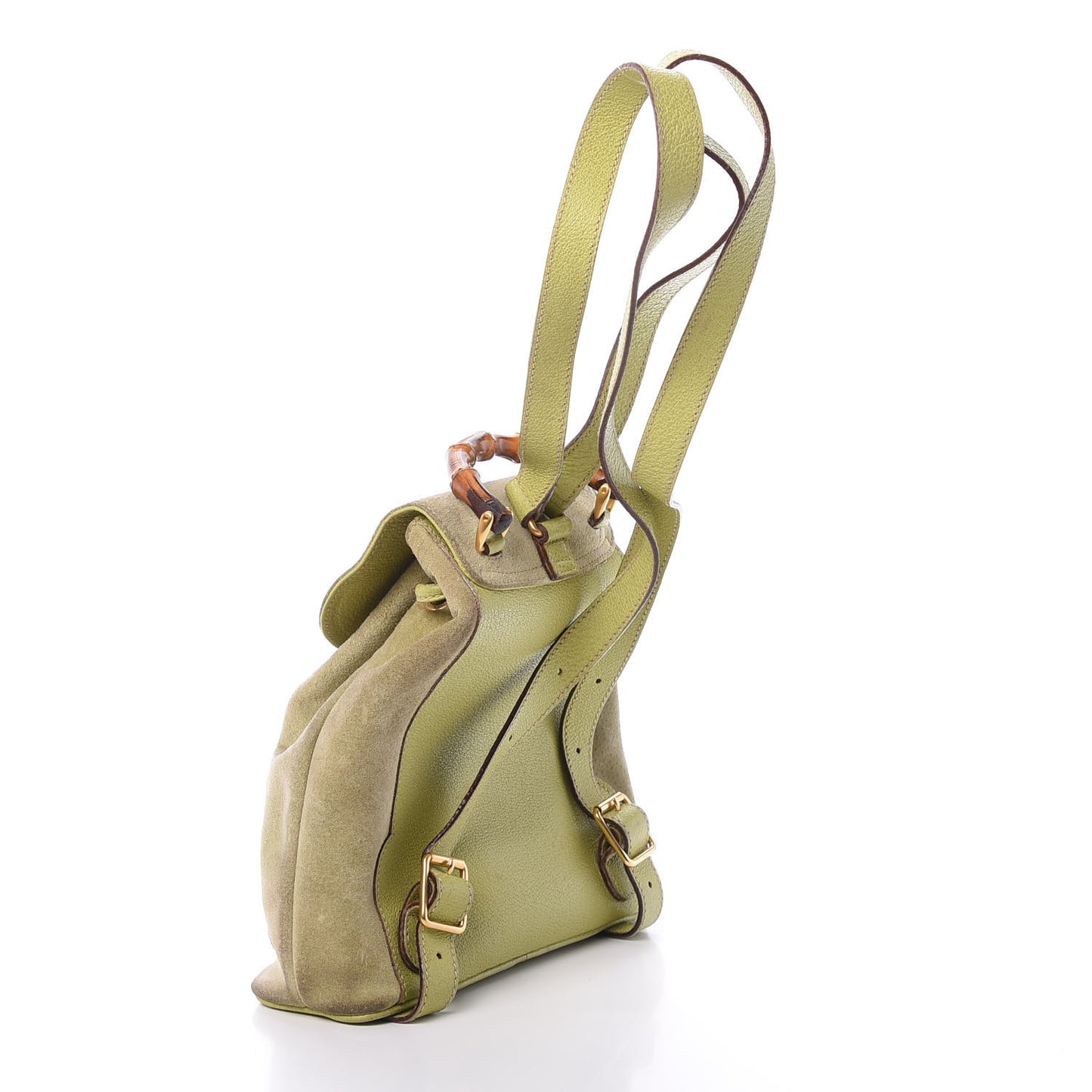 Suede Calfskin Bamboo Backpack Green