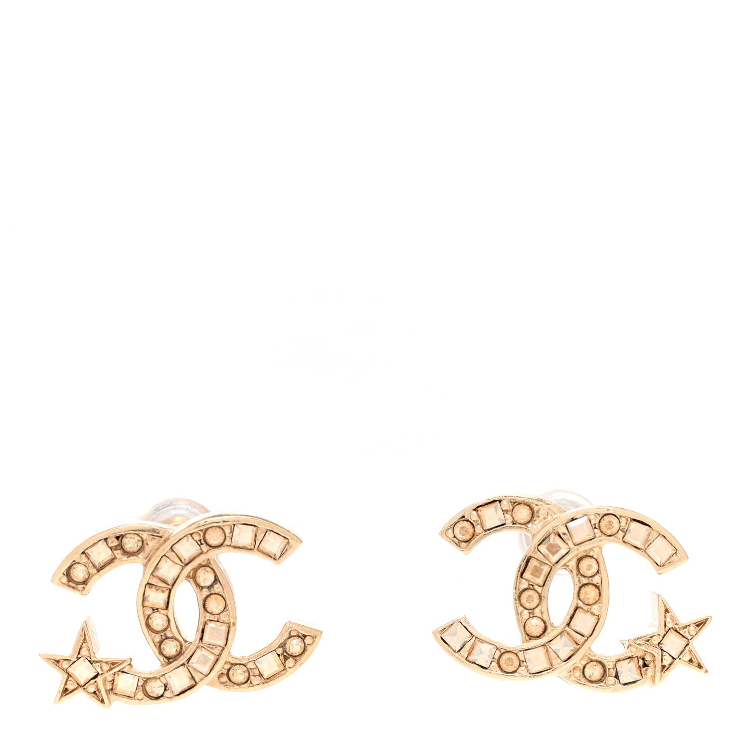 Chanel Crystal CC Starfall Earrings Gold 1 of 5