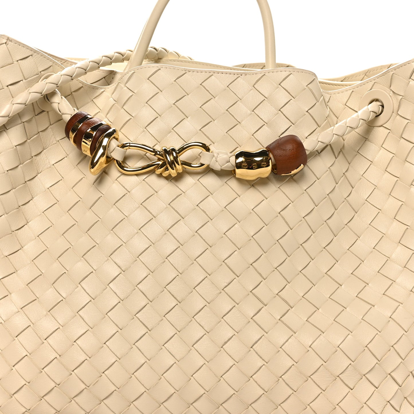 Nappa Intrecciato Wood Large Andiamo Shoulder Bag Sea Salt