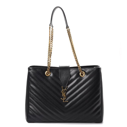 Saint Laurent Grain De Poudre Matelasse Chevron Monogram Shopping Bag Black 1 of 10