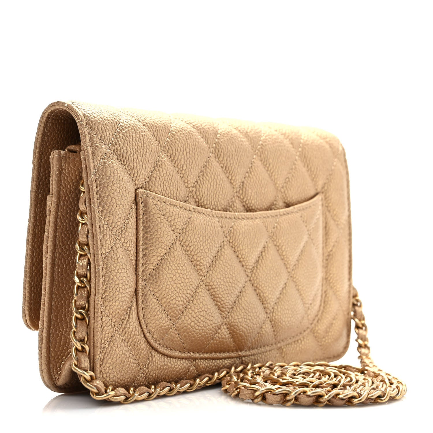 Chanel Pearly Caviar Quilted Wallet On Chain WOC Gold 3 of 9