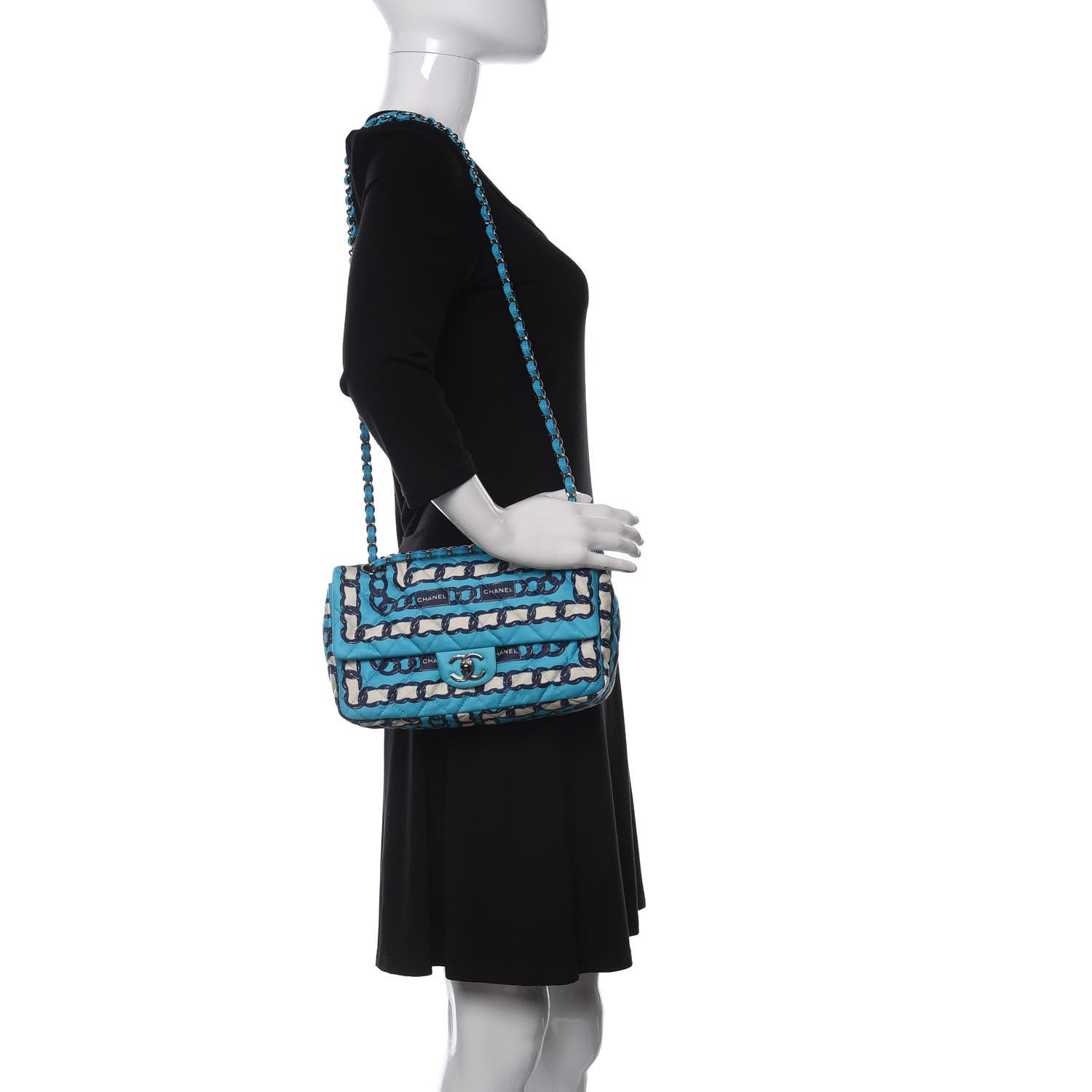 Chanel Silk Chain Printed Medium Single Flap Blue 2 of 9
