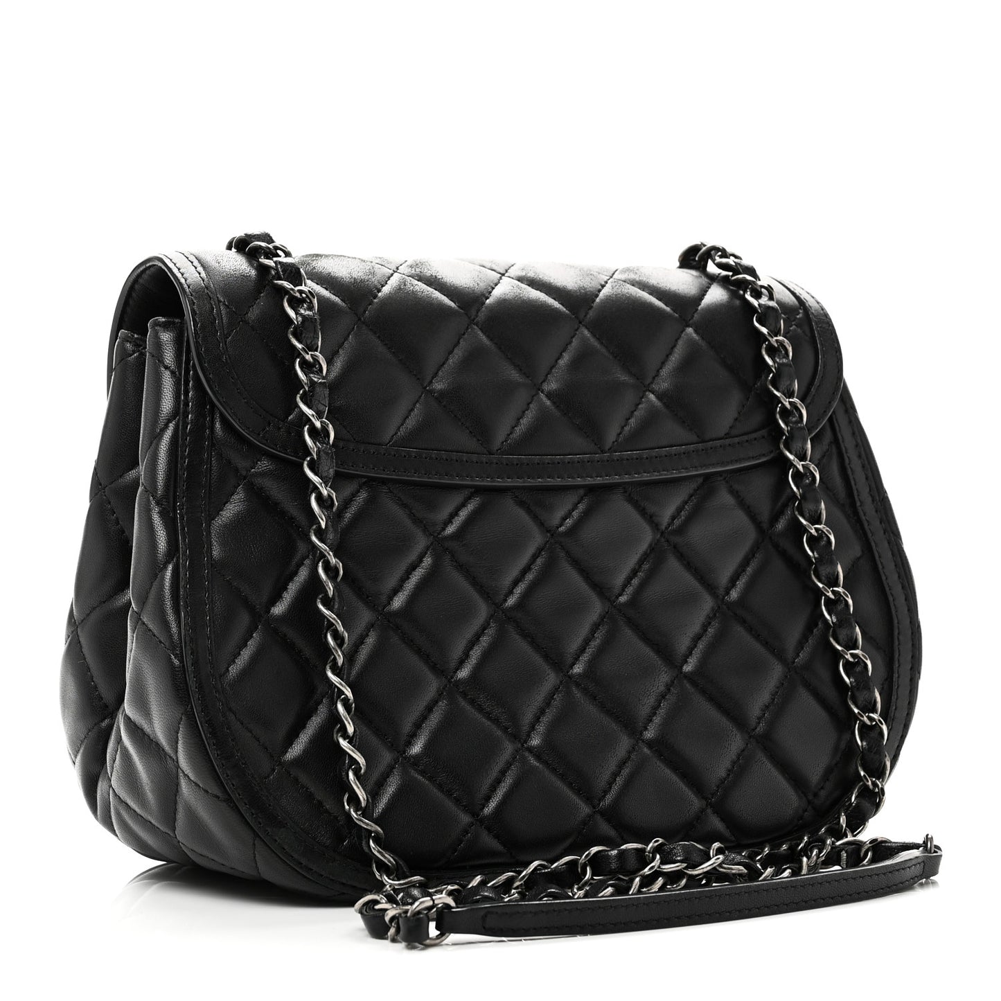 Lambskin Quilted Saddle Bag Black
