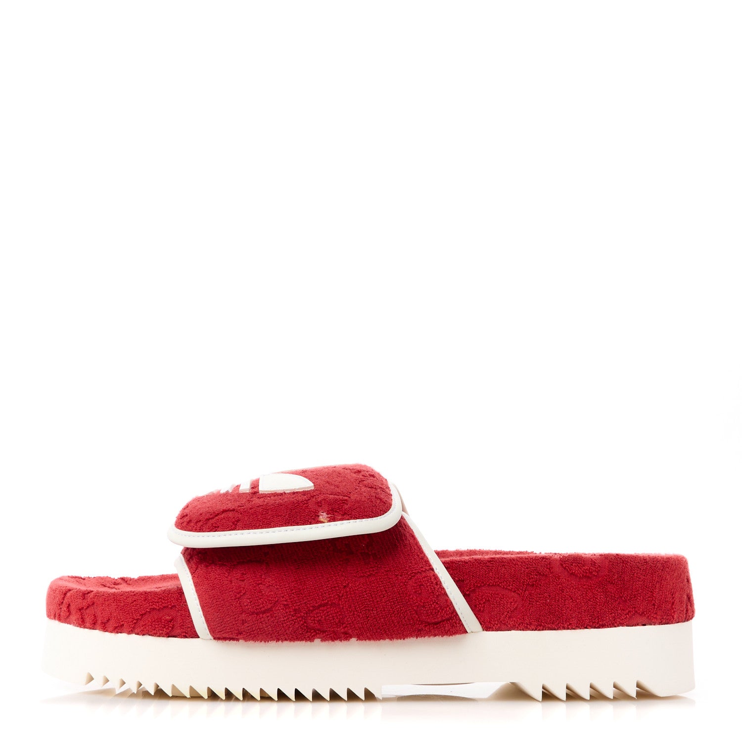 Gucci X ADIDAS Terry Cloth Trefoil GG Monogram Mens Platform Sandals 9 Maple Red Off White 1 of 9