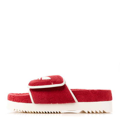 Gucci X ADIDAS Terry Cloth Trefoil GG Monogram Mens Platform Sandals 9 Maple Red Off White 1 of 9