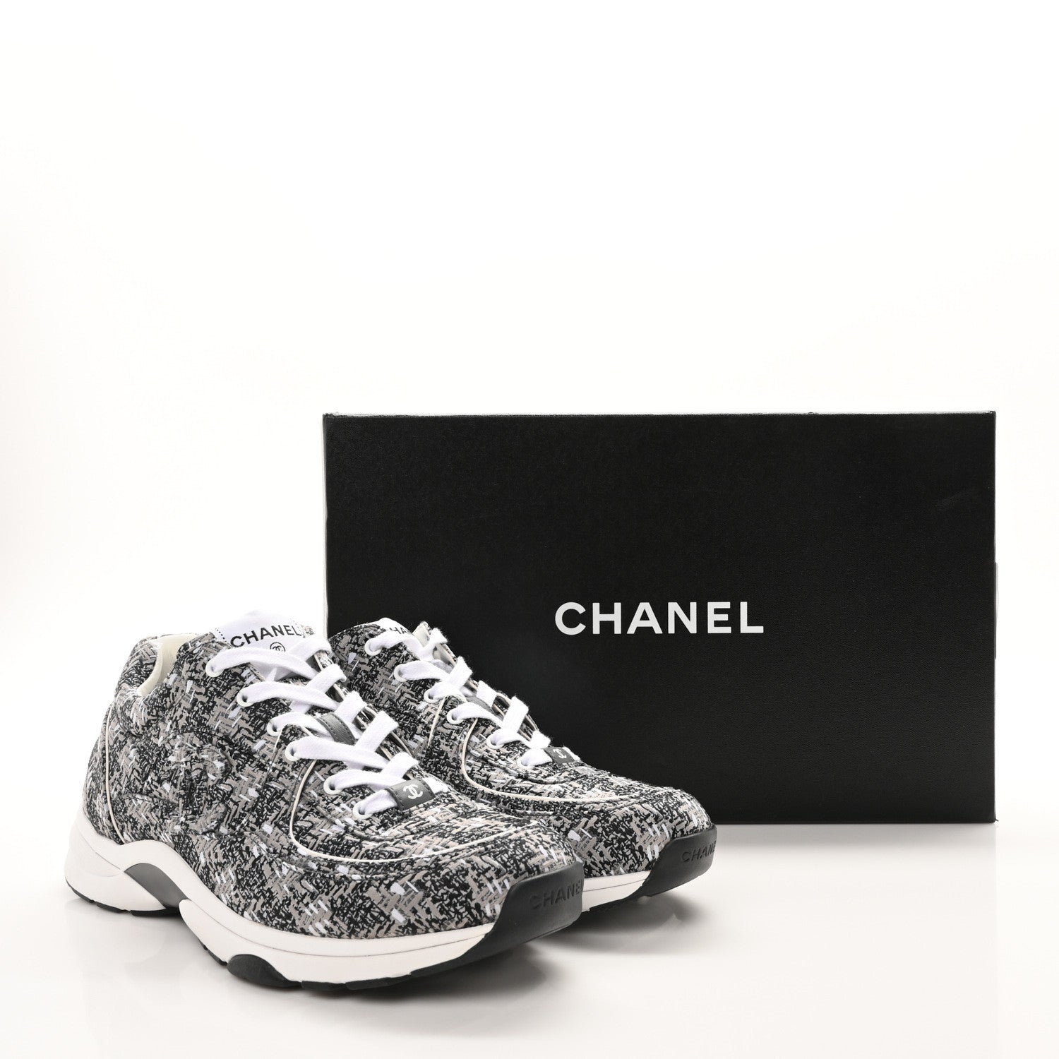 Chanel Tweed Mens CC Sneakers 43 Grey Black 9 of 9
