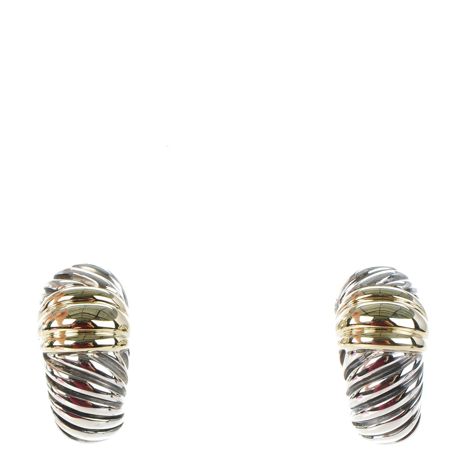 David Yurman Sterling Silver 14K Yellow Gold 19mm Small Thoroughbred Shrimp Earrings 1 of 4