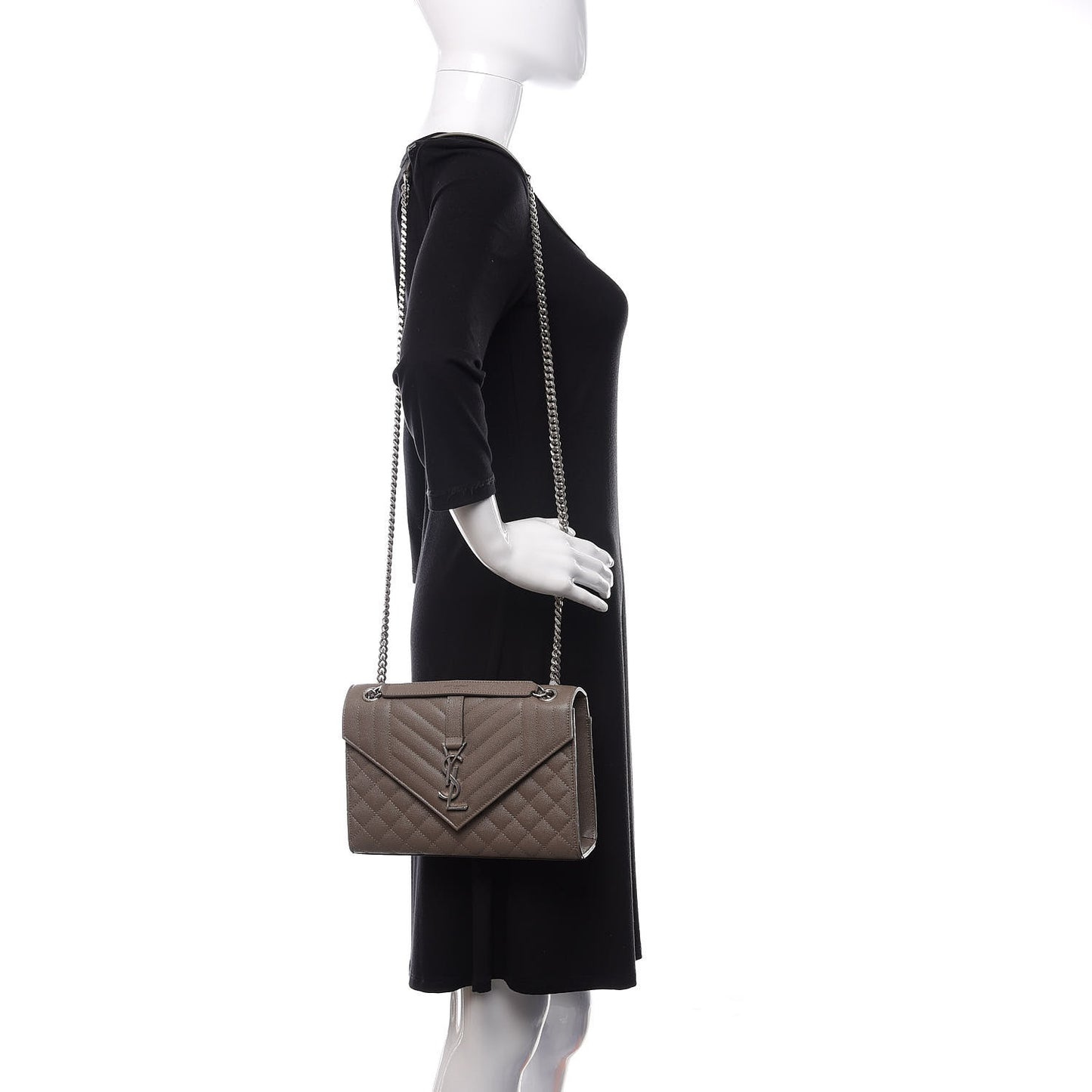 Grain De Poudre Textured Mixed Matelasse Medium Triquilt Monogram Satchel Earth