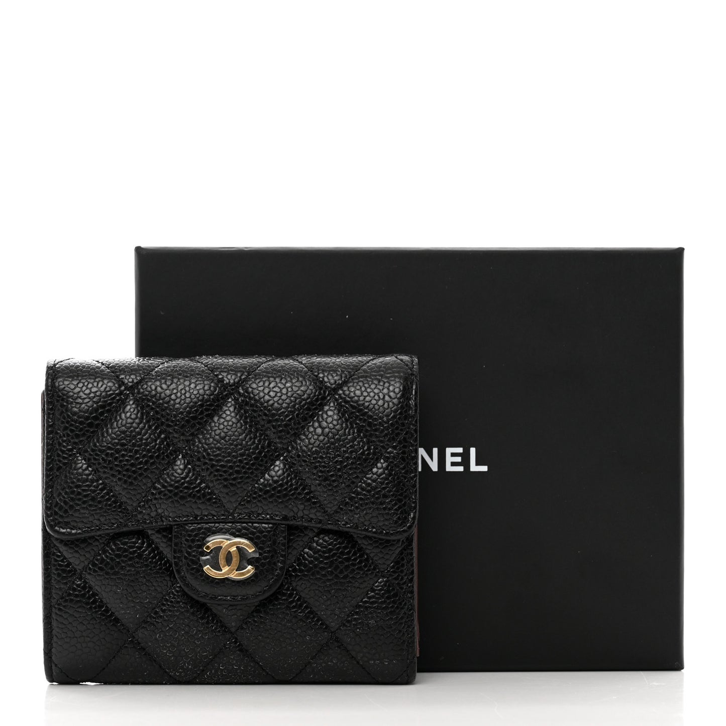 Caviar Quilted Compact Flap Wallet Black