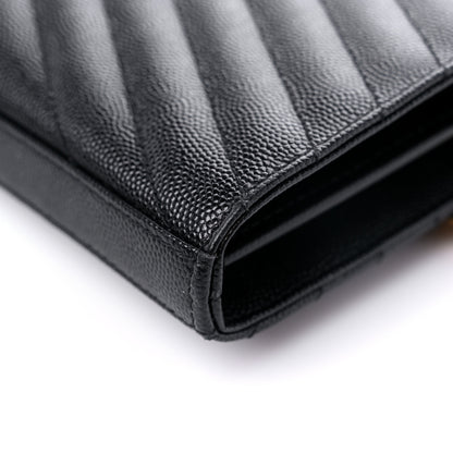 Saint Laurent Grain De Poudre Matelasse Chevron Monogram Chain Wallet Black 10 of 15