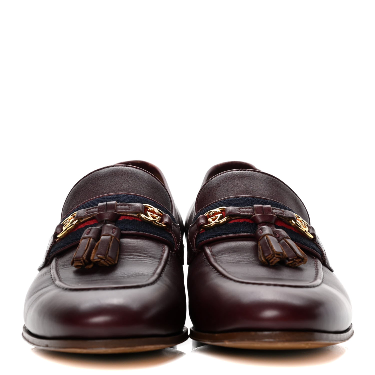 Gucci Calfskin Web Interlocking G Tassel Loafers 37.5 Ruby Bordeaux 2 of 10