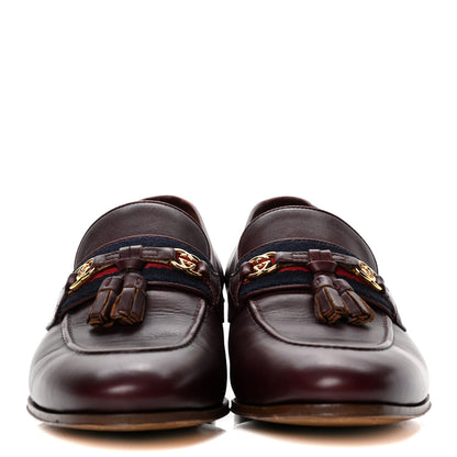 Gucci Calfskin Web Interlocking G Tassel Loafers 37.5 Ruby Bordeaux 2 of 10