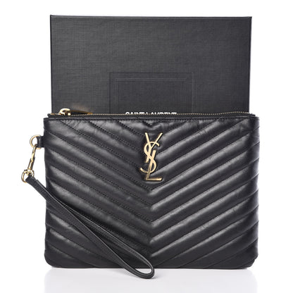 Saint Laurent Calfskin Matelasse Chevron Monogram A5 Wristlet Black 10 of 10