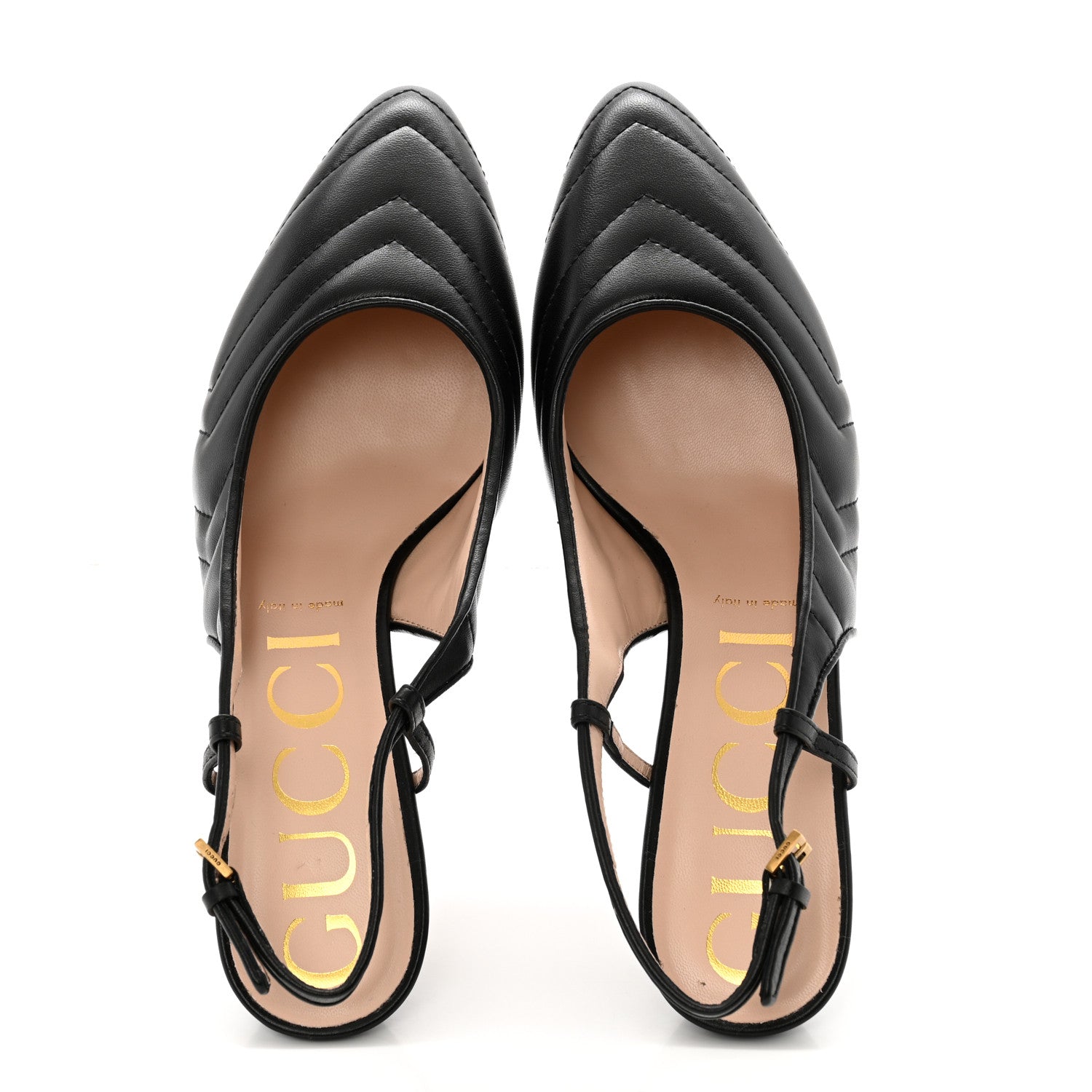 Gucci Nappa Charlotte Chevron Matelasse Double G 75mm Slingback Pumps 40 Black 2 of 10