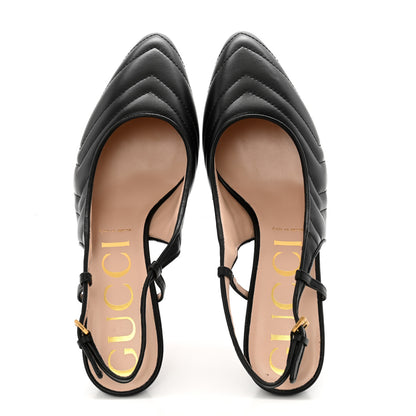 Gucci Nappa Charlotte Chevron Matelasse Double G 75mm Slingback Pumps 40 Black 2 of 10