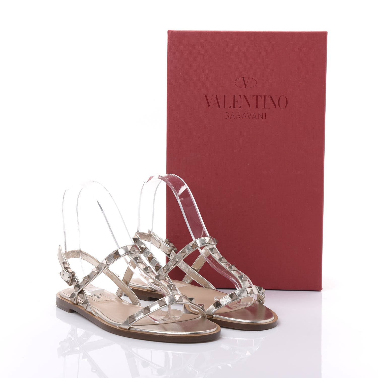 Valentino Garavani Metallic Nappa Rockstud T-Strap Slingback Flat Sandals 36.5 Skin 8 of 8