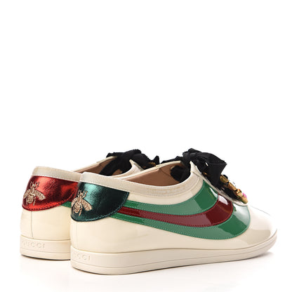 Gucci Patent Crystal Web GG Womens Falacer Sneakers 40 Mystic White New Shamarock Red 4 of 12