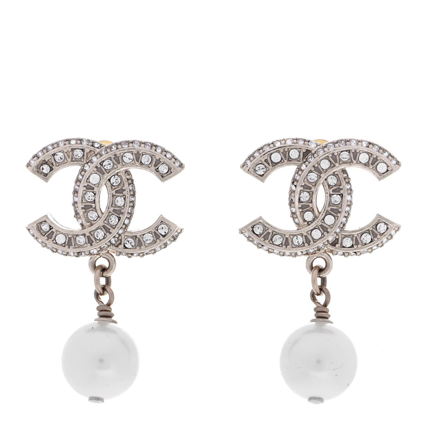 Crystal Pearl CC Drop Earrings Gold