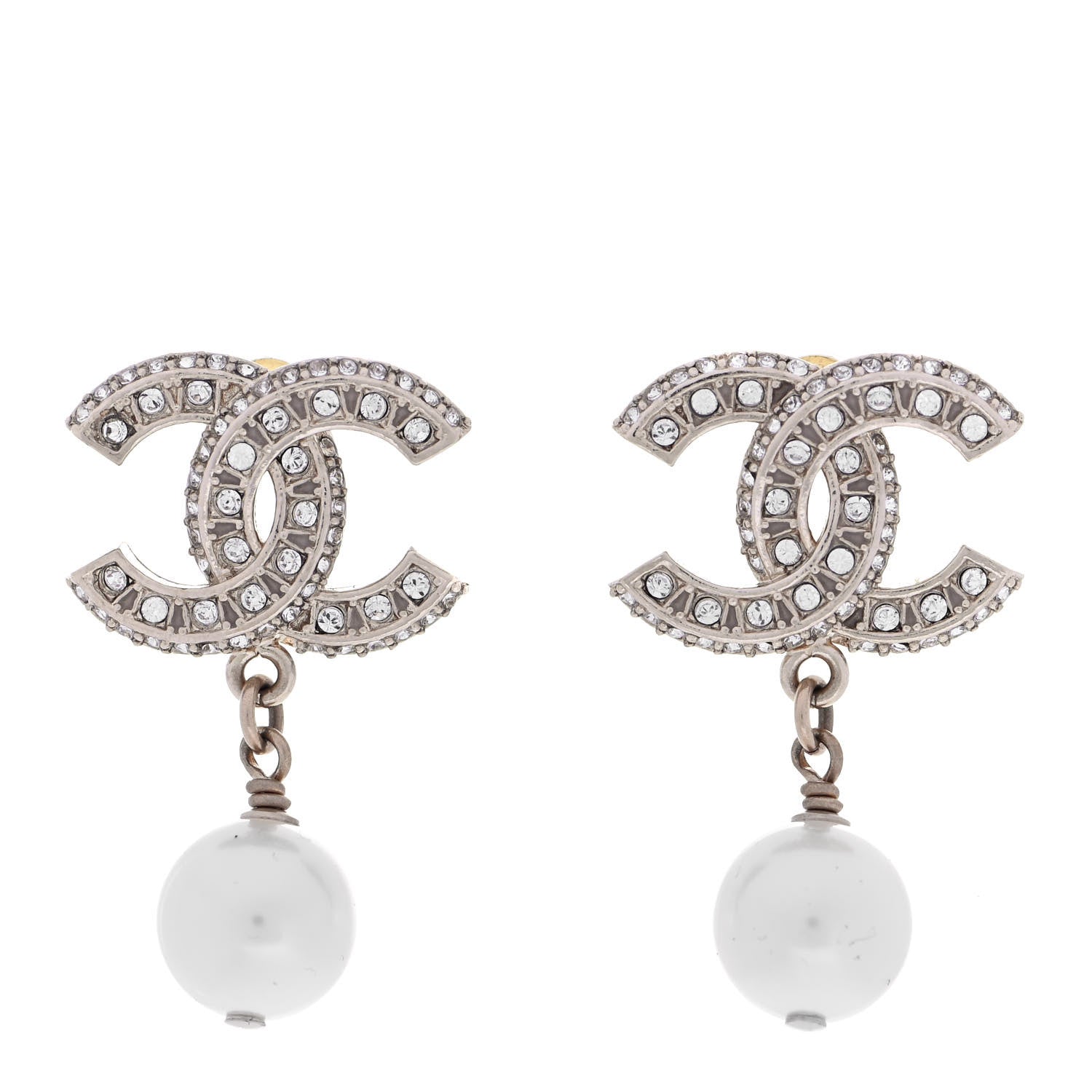Chanel Crystal Pearl CC Drop Earrings Gold 1 of 4
