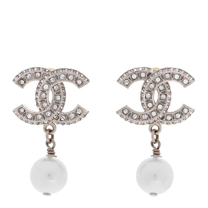 Chanel Crystal Pearl CC Drop Earrings Gold 1 of 4