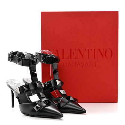 Valentino Garavani Calfskin Monochrome Roman Stud Ankle Strap 80mm Pumps 37 Black 10 of 10