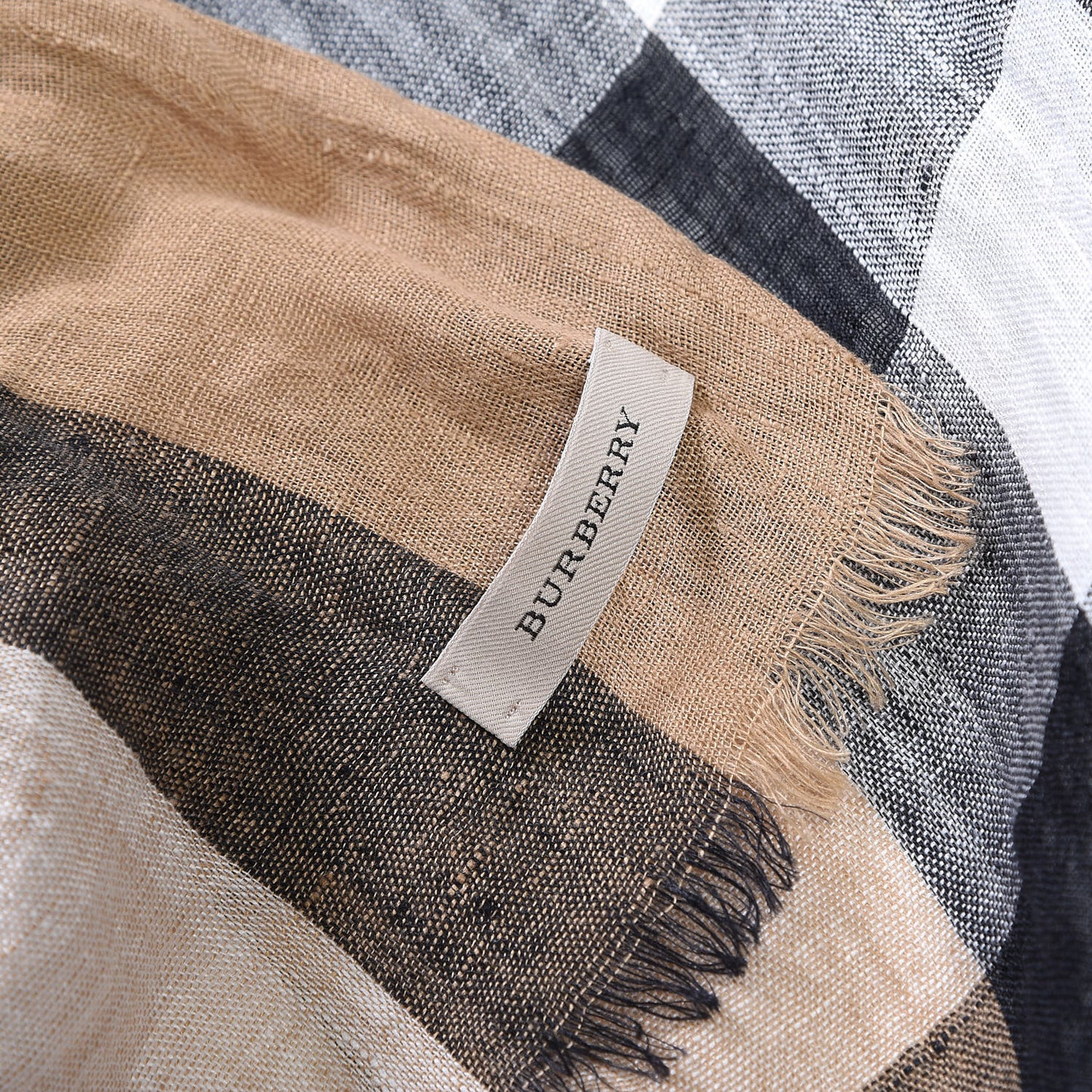 Linen Giant Check Lightweight Scarf Camel