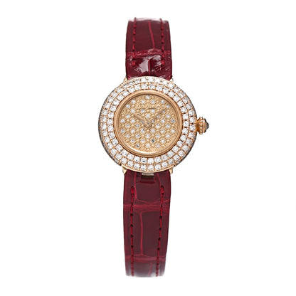 Cartier 18K Yellow Gold Alligator Diamond Pave 24mm Quartz Watch Burgundy 1 of 4
