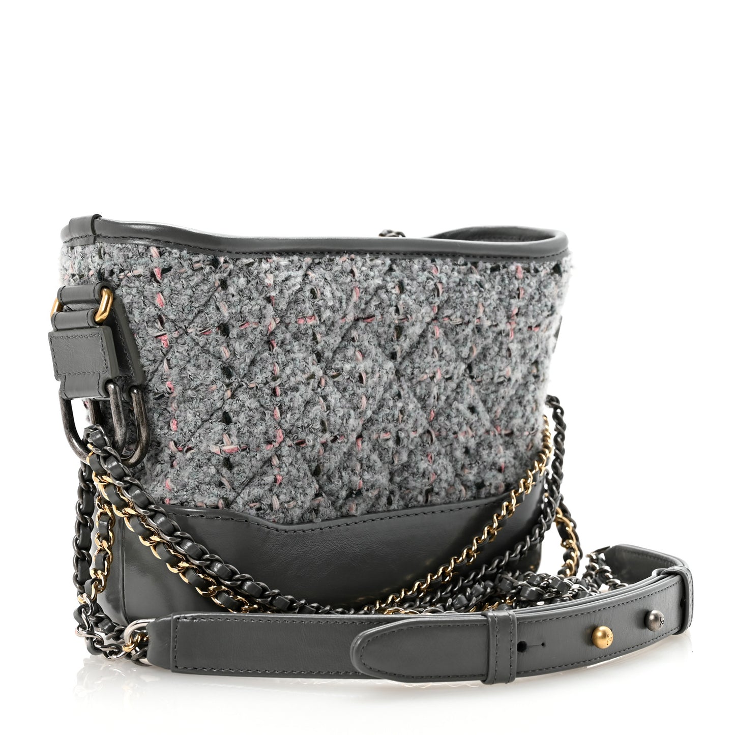 Tweed Calfskin Quilted Small Gabrielle Hobo Grey