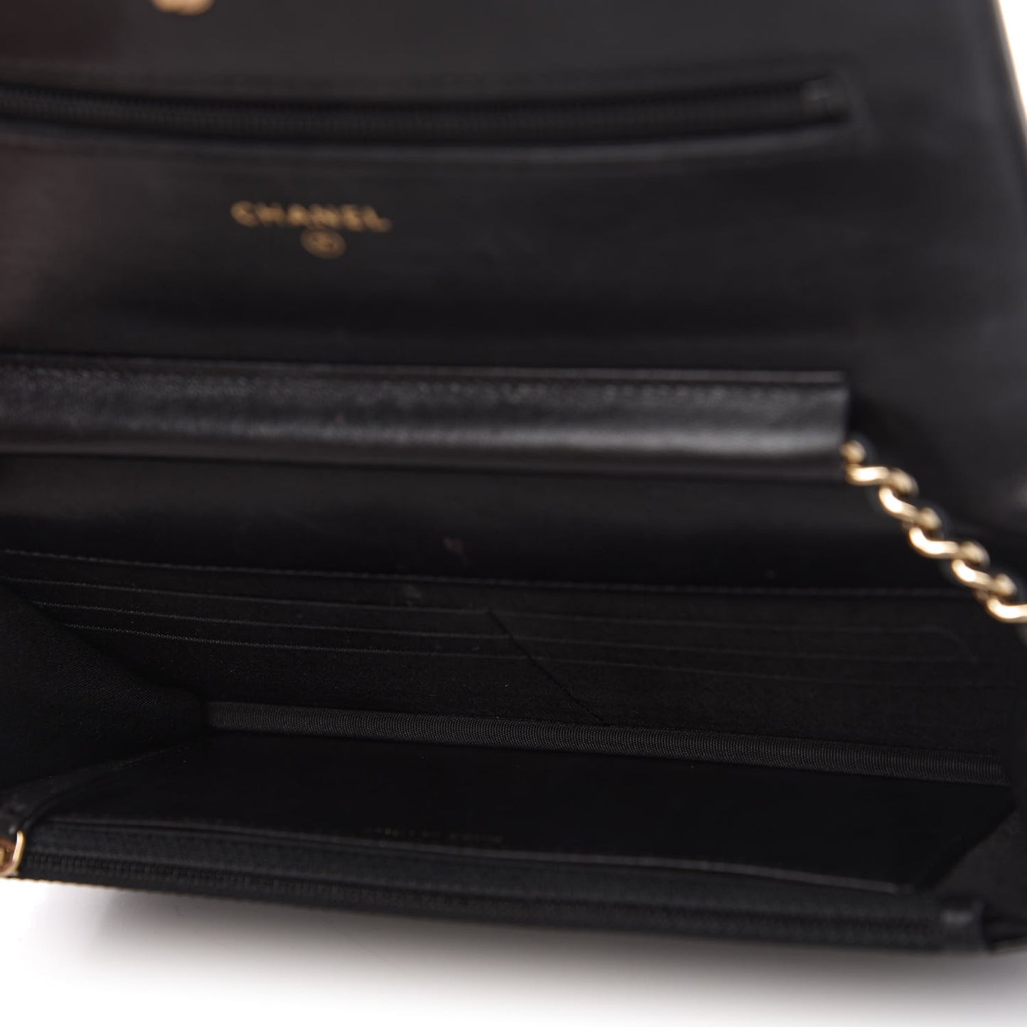 Patent Calfskin Quilted Boy Wallet On Chain WOC Black