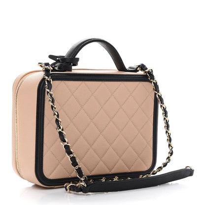 Chanel Caviar Quilted Medium CC Filigree Vanity Case Beige Black 3 of 9