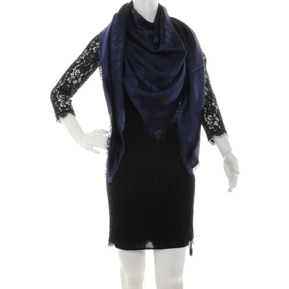 Louis Vuitton Wool Silk Monogram Shawl Night Blue 2 of 5