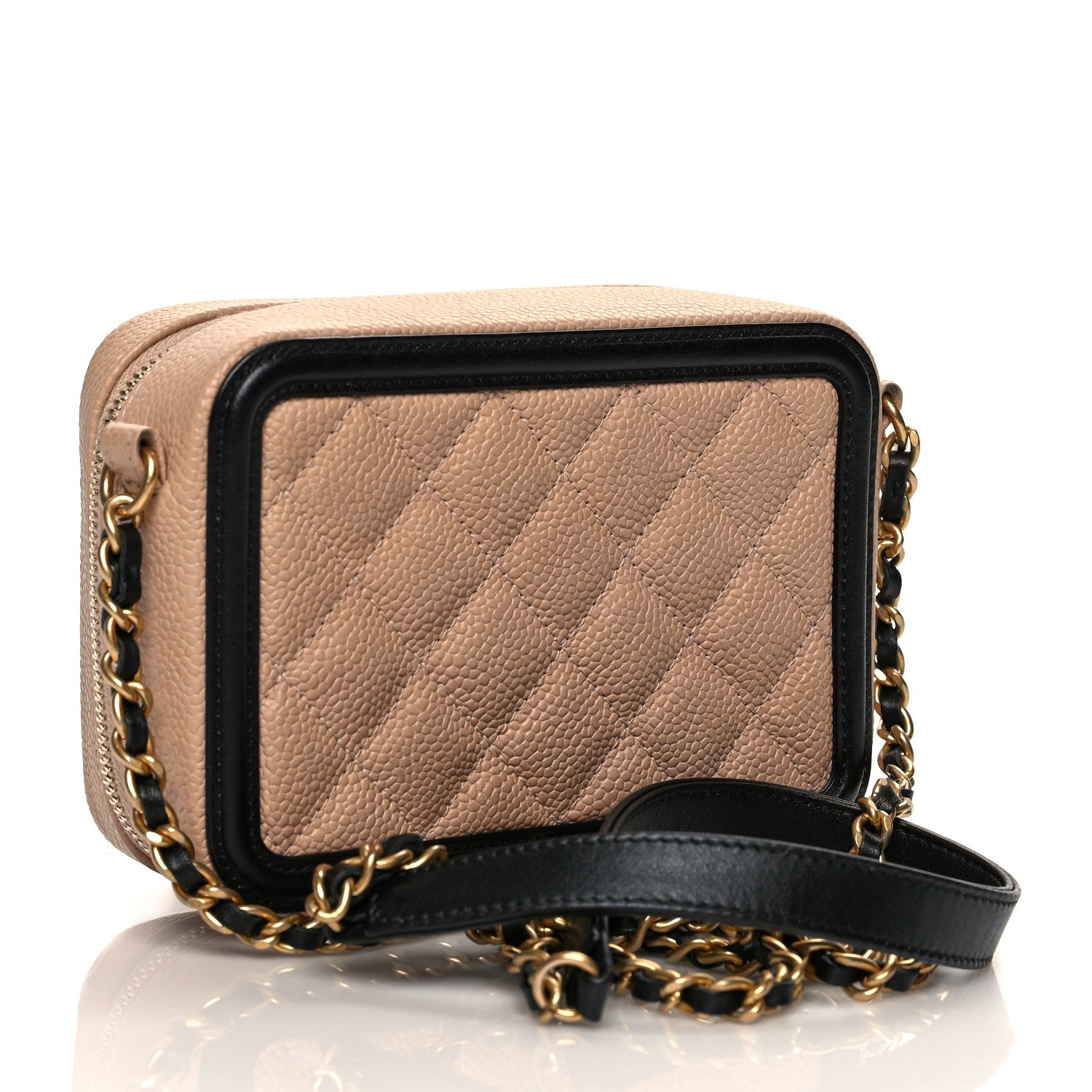 Chanel Caviar Quilted CC Filigree Vanity Clutch With Chain Beige Black 3 of 10